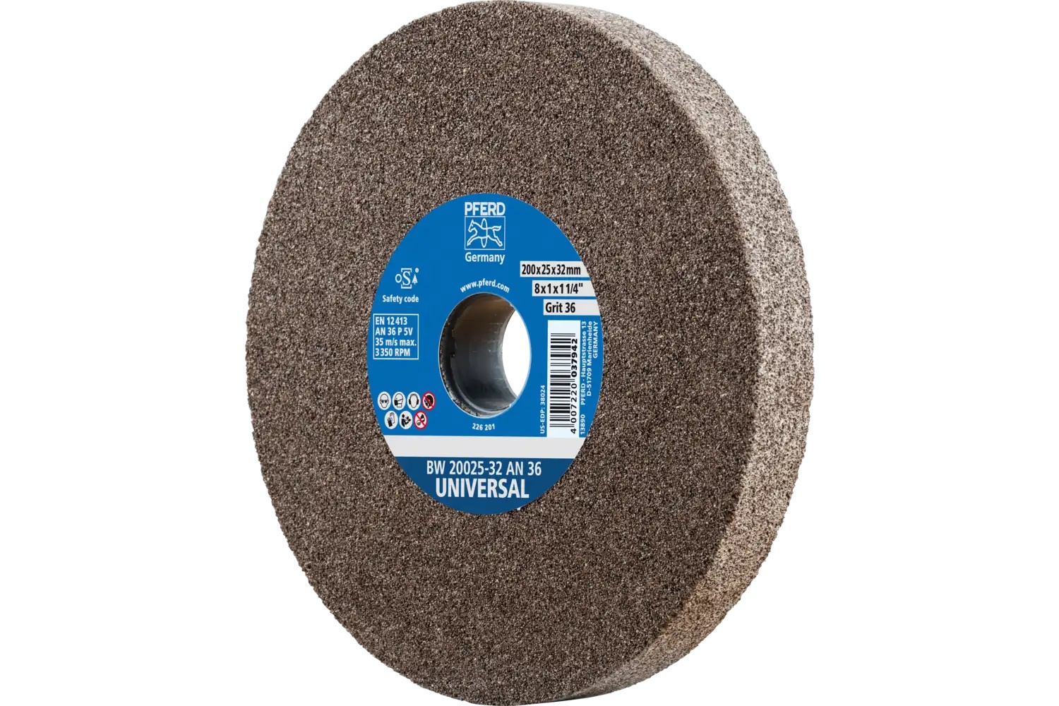 Picture of Pferd Vitrified Bench Wheel, Universal, 8" X 1 X 2, 36 Grit, Aluminum Oxide